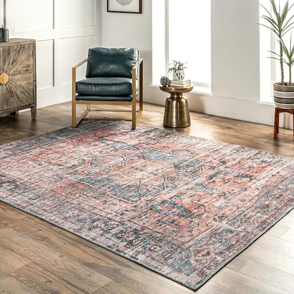 ReaLife Machine Washable, Eco-Friendly Vintage Distressed Floral Rug - 4' x 6' - Gray