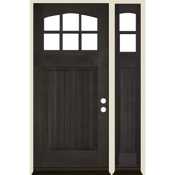 Krosswood Doors 50 in. x 80 in. Craftsman V-Groove Arch 6-Lite Clear Glass Black Stain Left Hand Hemlock Wood Prehung Front Door w/RSL