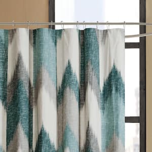 Alpine 72 in. Aqua Cotton Printed Shower Curtain