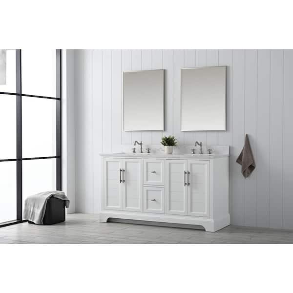 Vanity Art Laval 60 in. W x 22 in. D x 34.5 in. H Bathroom Vanity in White with Engineered Marble Top