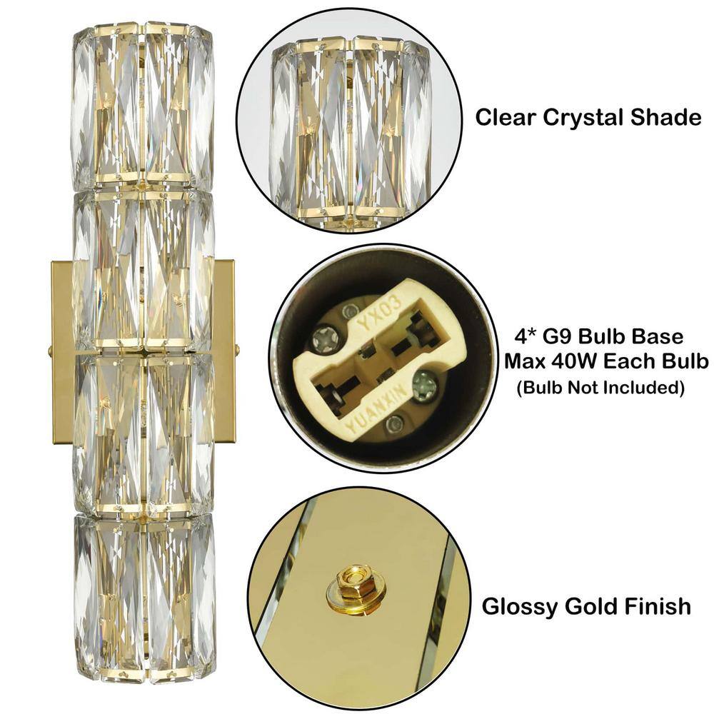 Modern Gold Crystal Glass Cylinder Wall Sconce