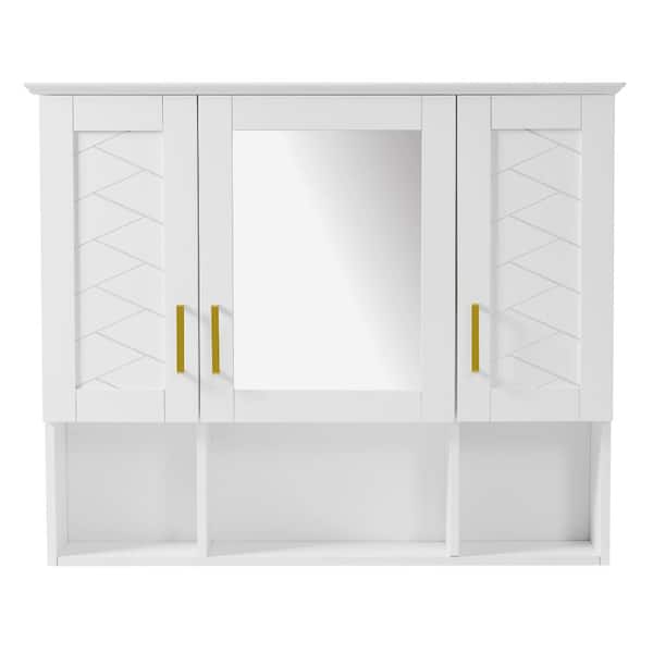 35 in. W x 28.7 in. H White Rectangular Medicine Cabinet with Mirror,2-in-1 Wall Mounted Bath Storage Cabinet w/Storage
