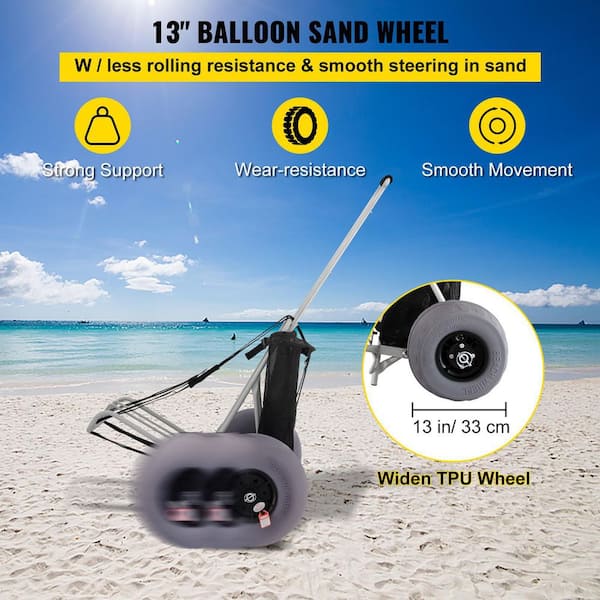 VEVOR Beach Carts 29.5 in. to 49.2 in. Height Folding Sand Cart 165 lbs.  Loading with 13 in. TPU Balloon Wheel for Picnic Fish PHTSTCYCBDZ12UJUTV0 -  The Home Depot
