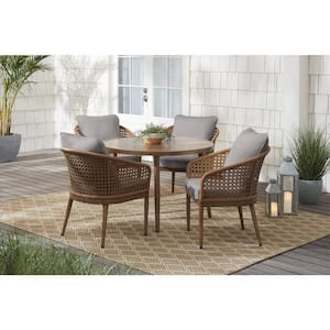 Coral Vista 5-Piece Brown Wicker and Steel Outdoor Patio Dining Set with CushionGuard Stone Gray Cushions