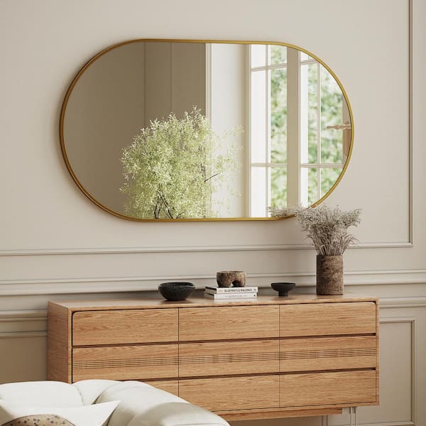 22 in. W x 37.8 in. H Modern Oval Gold Aluminum Alloy Framed Wall Mirror Vanity Bathroom Mirror