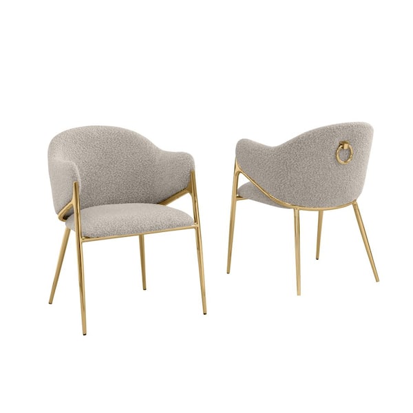 Best Quality Furniture Von Grey Boucle Fabric Side Chair (Set of 2) With Gold Chrome Legs