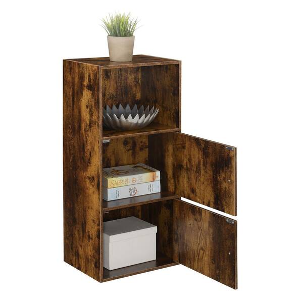 BYBLIGHT Kellum Rustic Brown Litter Box Enclosure, Industrial Cat Cabinet with Shelves and Doors, Wood Pet Crate Hidden Washroom