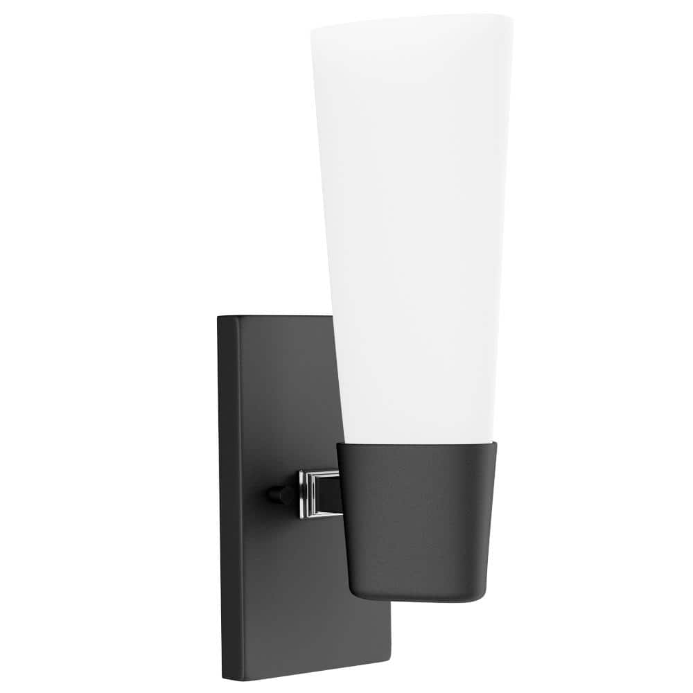 Zura Black Zinc 1-Light Bath & Vanity Fixture with Opal Glass Shade
