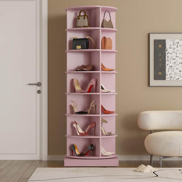 72 in. H 28 Shoes-Pairs 8 Tier 360° Spinning Rotating White Shoe Rack, Spinning Shoe Display, Shoe Organizer