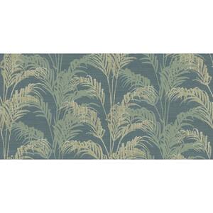 Green Rattan Teal Palm Wallpaper Sample