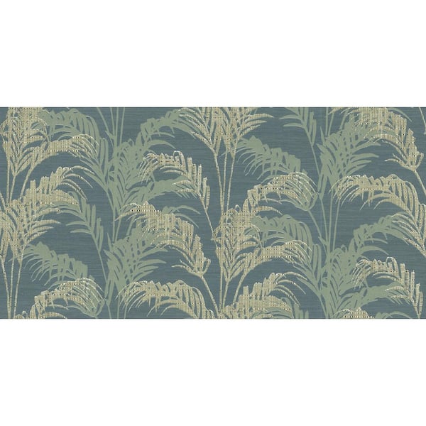 Green Rattan Teal Palm Wallpaper Sample