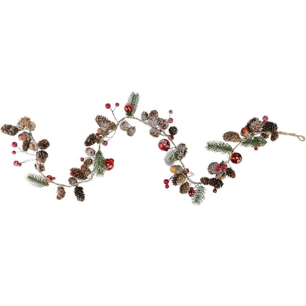 3.2 ft. Pine Cones and Berries with Ornaments Christmas Twig Garland - Unlit