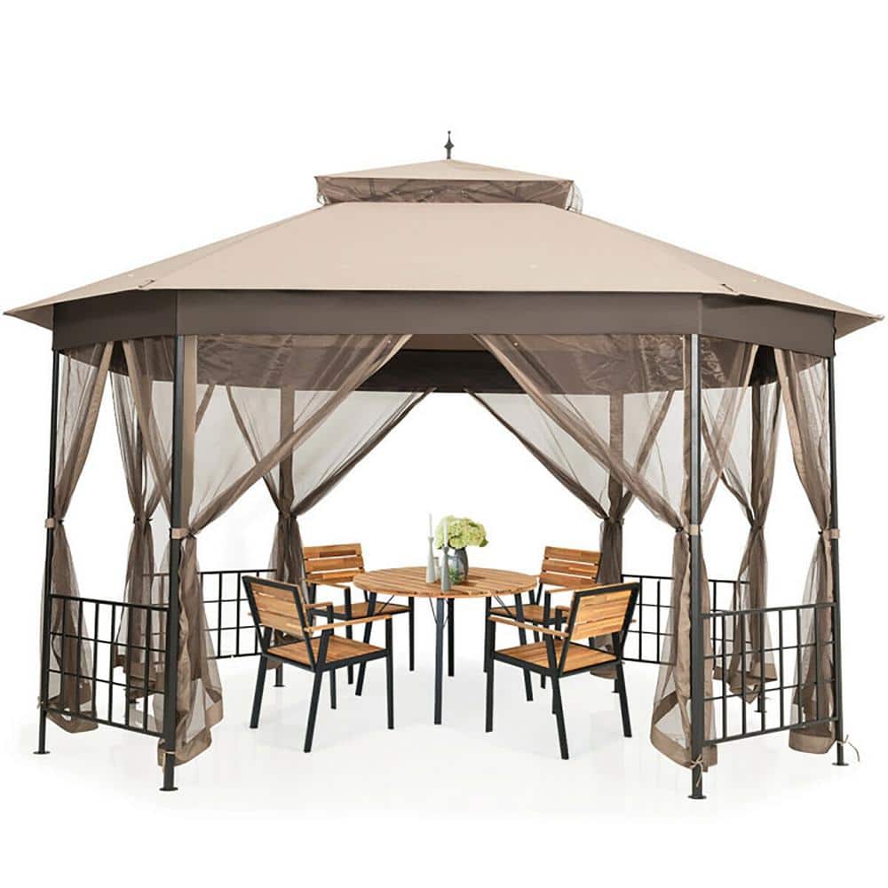 12-ft x 10-ft Beige Metal Polyester Octagonal Gazebo