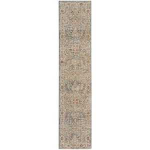 Sahar Blue 2 ft. x 10 ft. Floral Vintage Traditional Kitchen Runner Area Rug