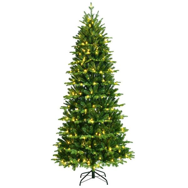 Gymax 8 ft. PreLit Artificial Christmas Tree Hinged Xmas Tree with LED