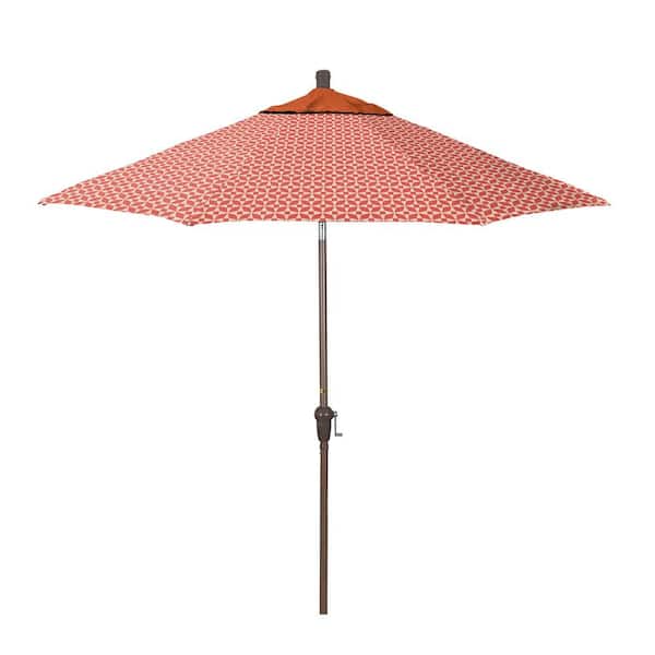 California Umbrella 9 ft. Champagne Aluminum Market Patio Umbrella with Crank Lift and Autotilt in Marquee Peach Pacifica Premium