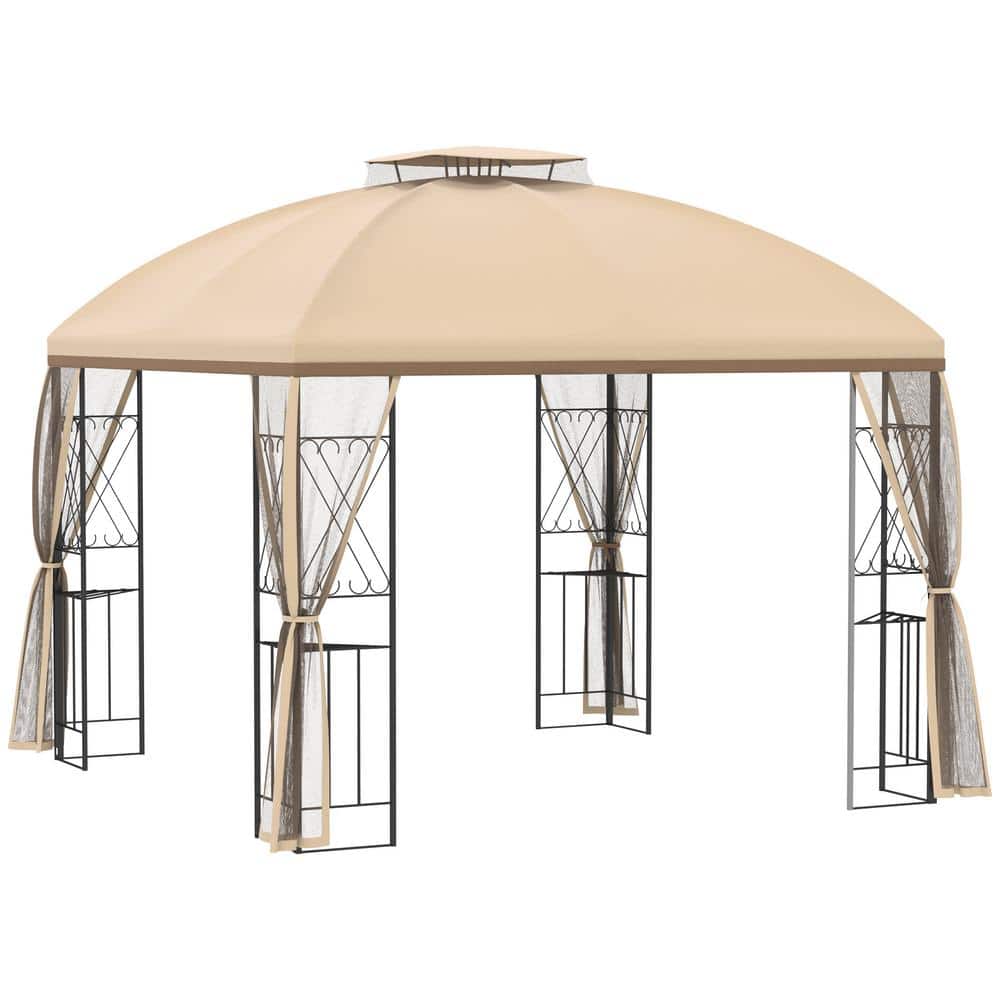 maocao hoom 10 ft. x 10 ft. Beige Patio Gazebo with Corner Shelves