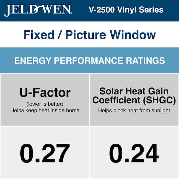 48 in. x 48 in. V-2500 Series Bronze Exterior/White Interior FiniShield Vinyl Picture Window w/ Low-E 366 Glass