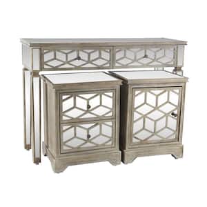 34 in., 24 in. and 24 in. Glam Style Wood and Mirror Console Table (Set of 3)