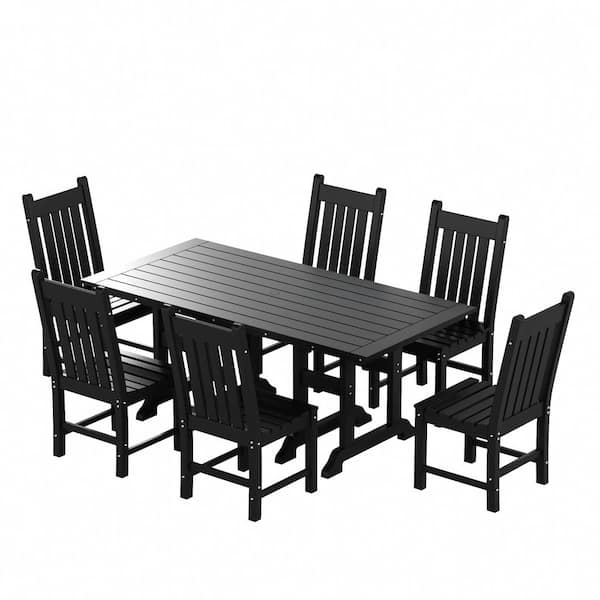 Hayes Black 7-Piece HDPE Plastic Outdoor Dining Set with Side Chairs