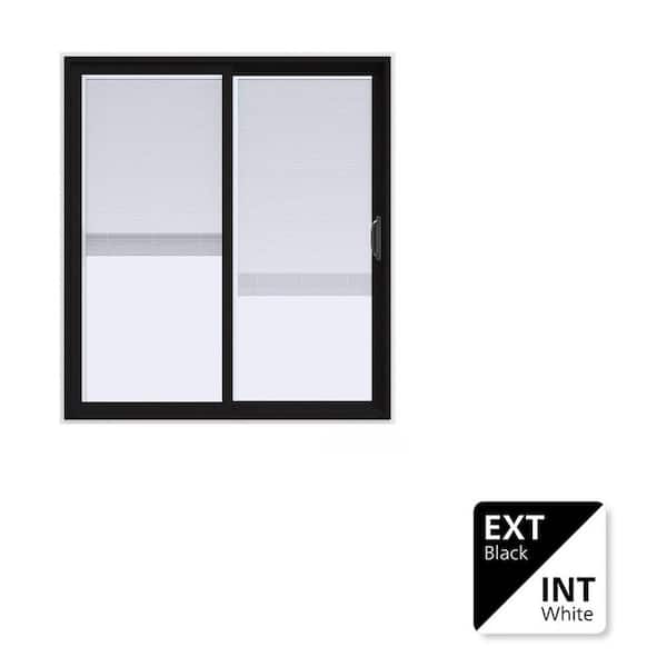 72 in. x 80 in. V-4500 Contemporary Black FiniShield Vinyl Right-Hand Full Lite Sliding Patio Door w/ Internal Blinds
