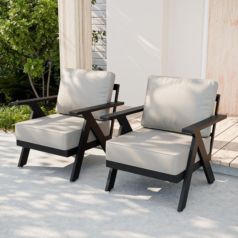 All-Weather Aluminum Garden Outdoor Patio Furniture Metal Lounge Chairs with Beige Cushions (Set of 2) price history on PriceWatchPro