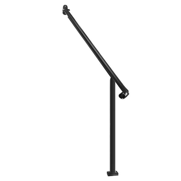 39.4 in. Black 3 Step Stair Metal Handrail for Outdoor Steps, Seniors Hand Rails and Indoor Stair (1-pack)