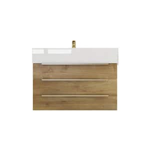 Bethany 30 in. W x 20 in. D x 22 in. H Single Sink Floating Bath Vanity in Oak with White Acrylic Top