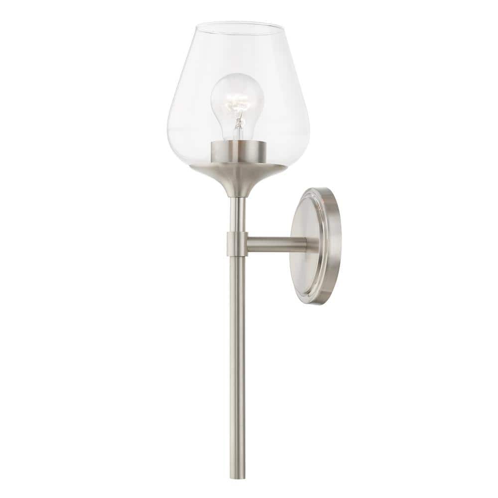 Brushed Nickel Vanity Sconce with Clear Glass Shade