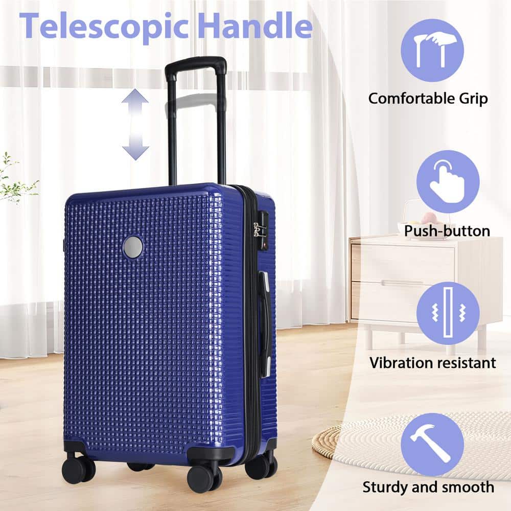 Navy Blue 3-Piece Polycarbonate Hardshell Spinner Luggage Set
