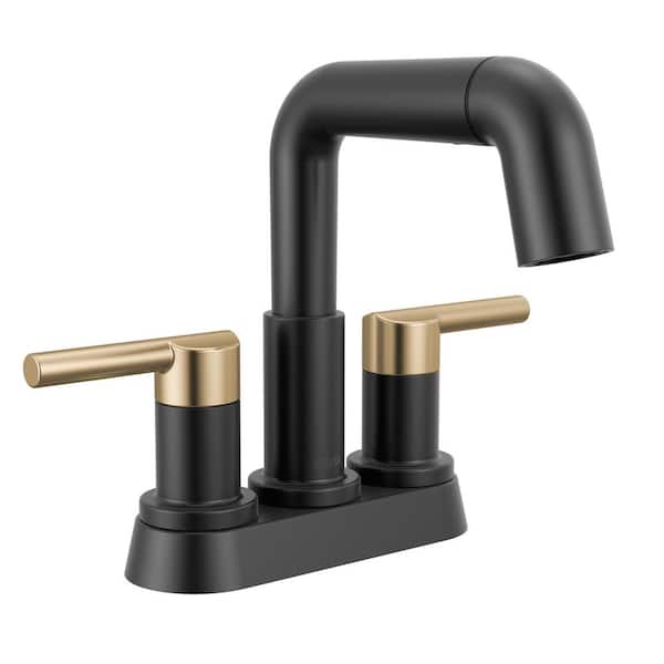 Delta Nicoli 4 in. Centerset Double Handle Pull-Down Spout Bathroom Faucet in Matte Black / Champagne Bronze