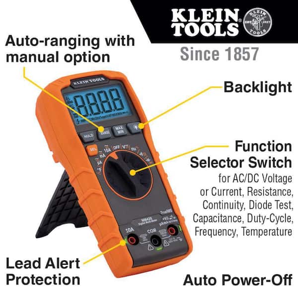 Klein Tools 600-Volt Digital Multi-Meter, TRMS Auto-Ranging, Temp