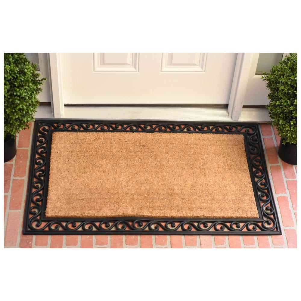 Natural Coir and Black Rubber Rectangular Outdoor Doormat