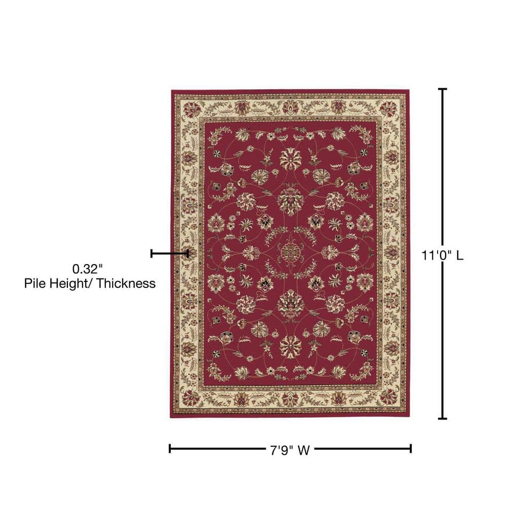 Red and Beige 8' x 10' Synthetic Traditional Area Rug