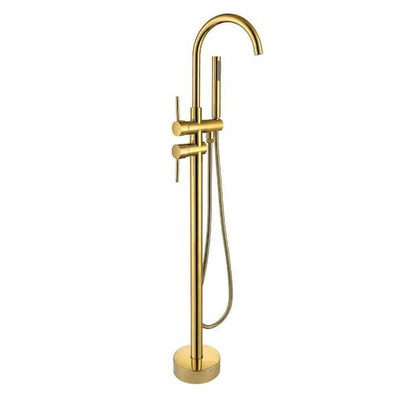 2-Handle Floor Mounted Residentail Freestanding Tub Faucet with Hand Shower in. Titanium Gold