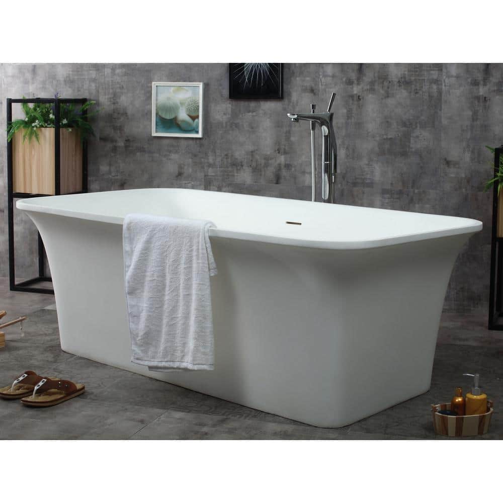 67-Inch Matte White Resin Freestanding Soaking Bathtub