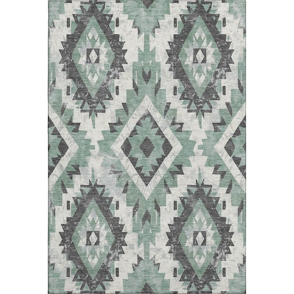 Mayfield Premium Machine Washable Abstract AMF1878 Seafoam 8 ft. x 10 ft. Area Rug