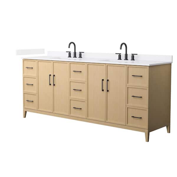 Elan 84 in. W x 22 in. D x 35 in. H Double Bath Vanity in White Oak with White Quartz Top