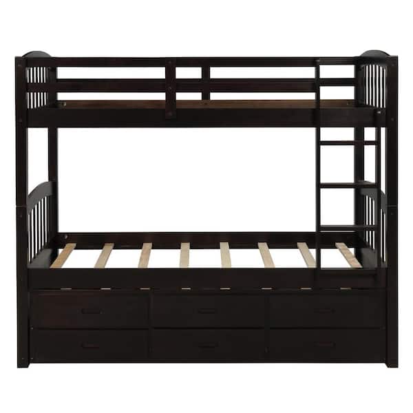 Harper Bright Designs Espresso, Bunk Bed With Trundle And Drawers