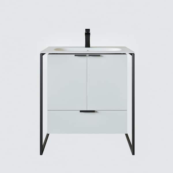 Onyx 26 in. Single Sink Floating White Bath Vanity with White Solid Surface Top (Assembled)