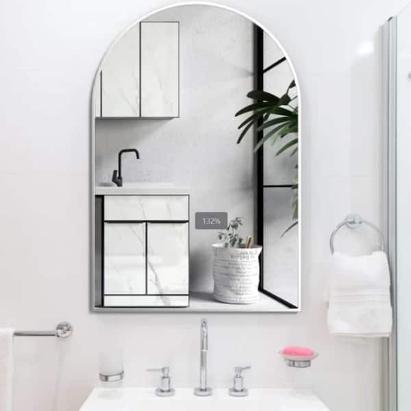 Blisstyle Silver 20 in. W x 30 in. H Modern Arch Aluminum Framed Mirror Wall Mirror Wall Decor Mirror