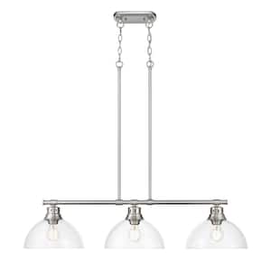 Duncan 300-Watt 3 Light Pewter Island Pendant Light with Clear Glass Shade, No Bulbs Included