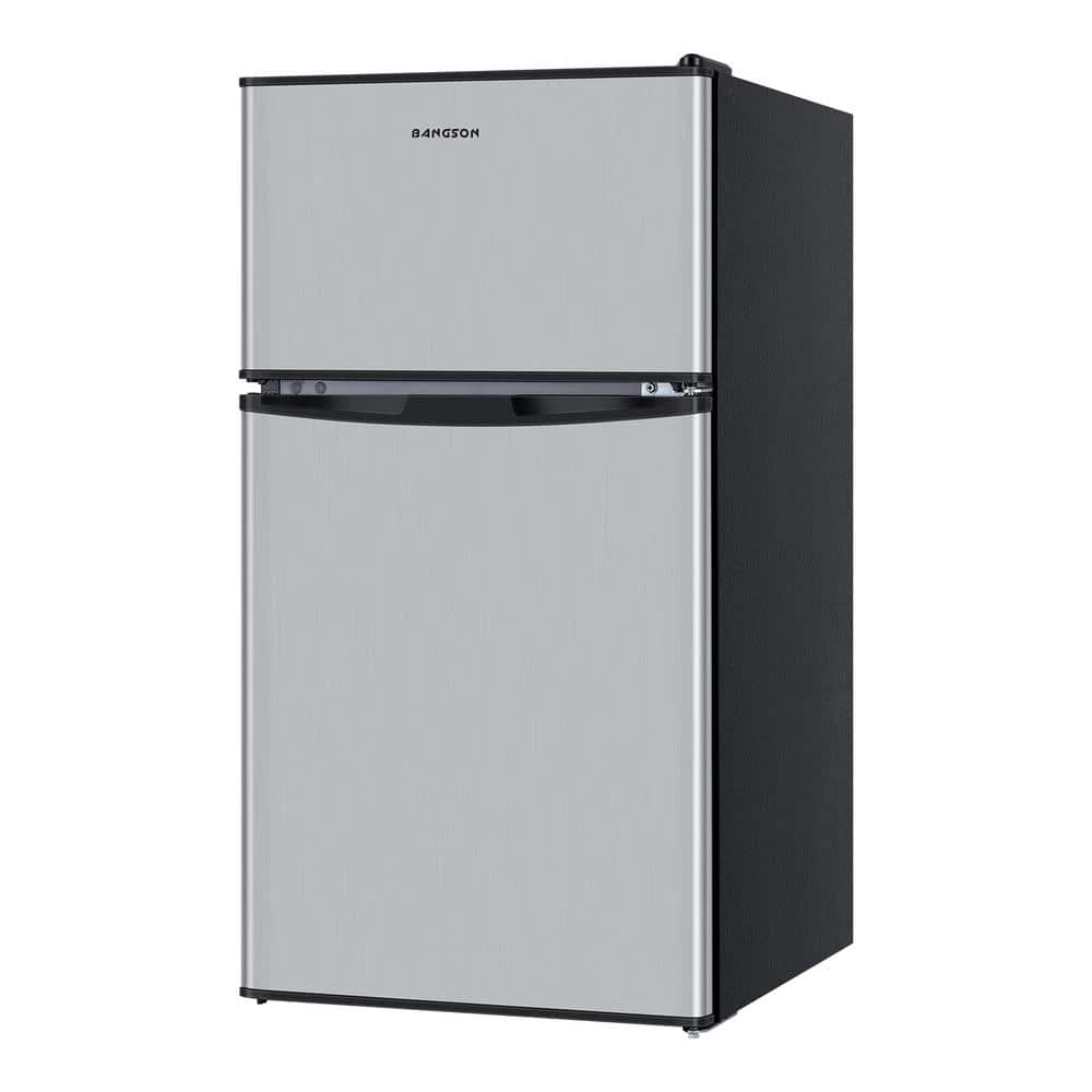 19.68 in. 3.2 cu. ft. 2-Door Mini Refrigerator in Silver with Freezer, Reversible Door