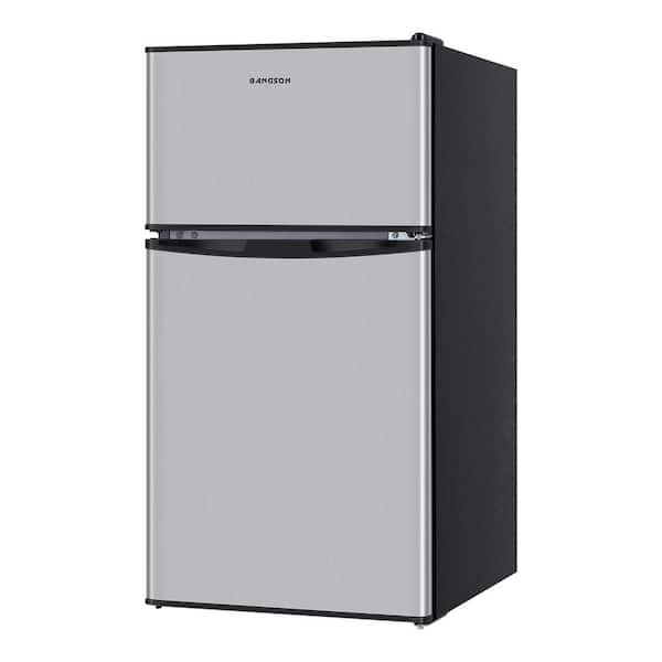 JEREMY CASS 19.68 in. 3.2 cu. ft. 2-Door Mini Refrigerator in Silver with Freezer, Reversible Door