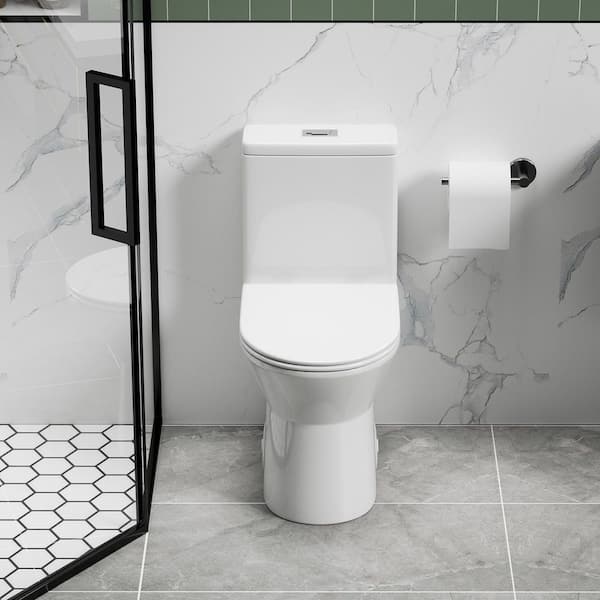 EEN ANDRO TAKIANG INC 1.1/1.6 GPF Dual Flush 1-Piece Elongated Toilet, 12 in. Rough-In Rimless Bowl with Soft Closing Seat, White