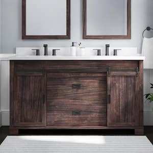 Brindley 60 in. W x 20 in. D x 35 in. H Double Sink Freestanding Bath Vanity in Dark Walnut w/White Engineered Stone Top