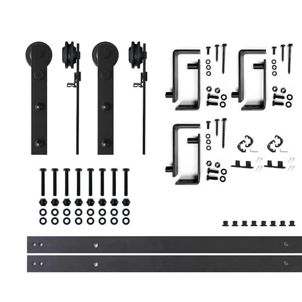 HOMACER 4 ft./48 in. Black Rustic Double Track Bypass U-Shape Sliding Barn Door Hardware Kit - Straight Design Roller