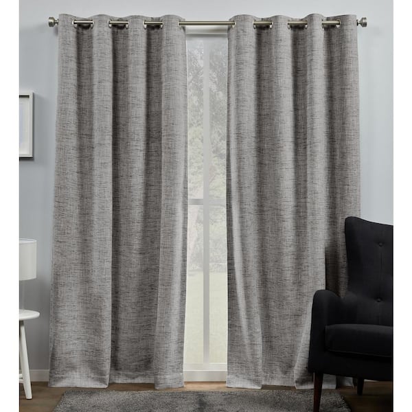 EXCLUSIVE HOME Burke Black Solid Blackout Grommet Top Curtain, 52 in. W x 84 in. L (Set of 2)