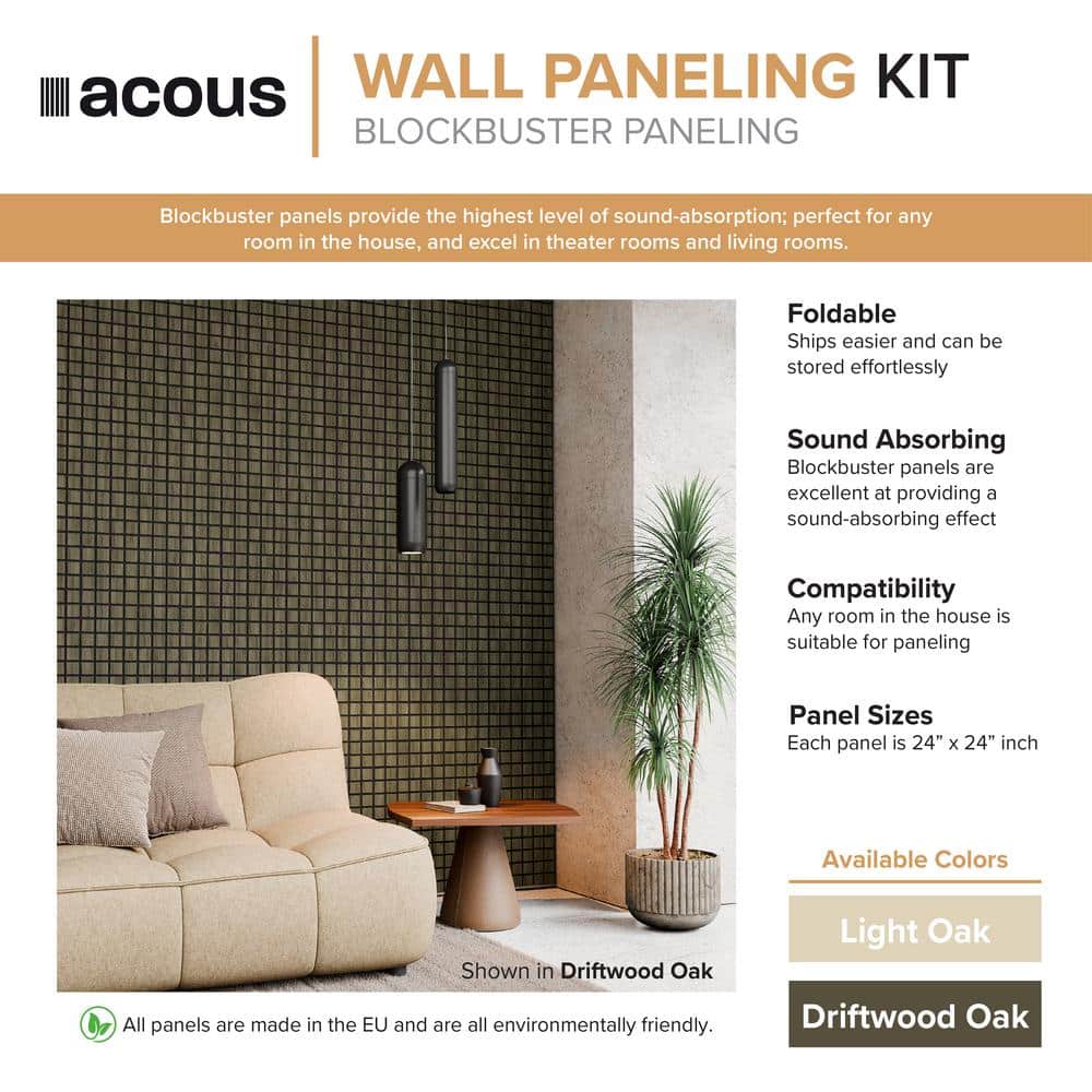 Light Oak 12'' x 96'' Foldable Wall Panels with Horizontal Slats