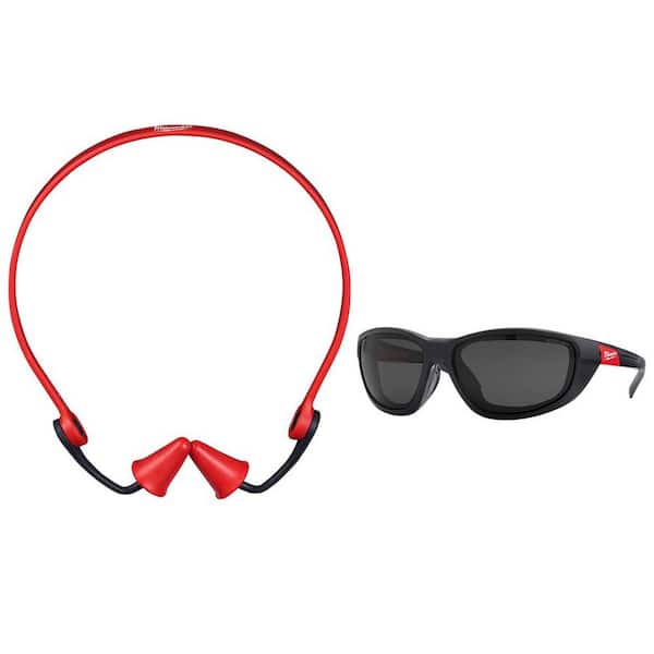Milwaukee Banded Reusable Earplugs with 25 dB Noise Reduction and Performance Polarized Safety Glasses with Tinted Fog-Free Lenses